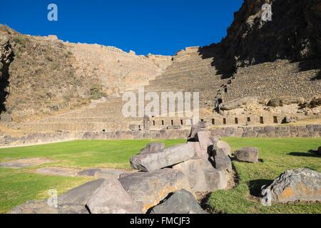 Peru, Cusco Provinz, Inkas Sacred Valley, Ollantaytambo, Ruinen der Inka-Festung Stockfoto