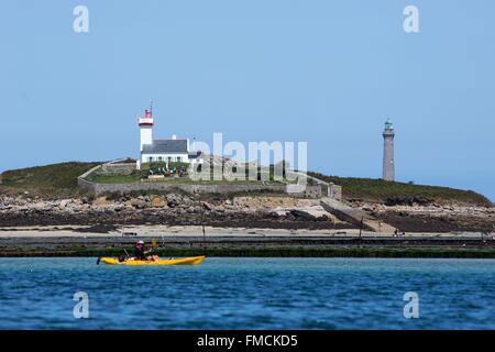 Frankreich, Finistere, zahlt des Abers, Legenden Küste, Plouguerneau, der Wrac'h-Insel und der ILe Vierge Leuchtturm am Ausgang des Stockfoto