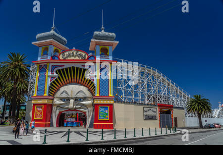 Eingangstor zum Luna Park, St Kilda, Melbourne, Australien Stockfoto