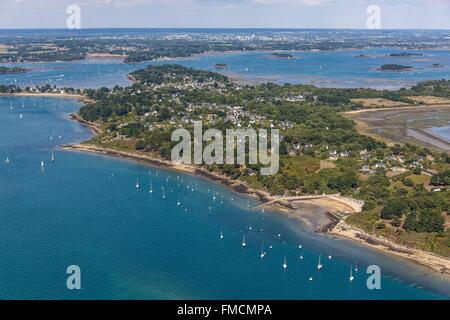 Frankreich, Morbihan, Golf von Morbihan, Ile Aux Moines (Luftbild) Stockfoto