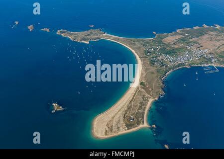 Frankreich, Morbihan, Ile d'Houat, En Tal, Treac'h äh Goured Strand, Er Yoc'h und Er Beg (Luftbild) Stockfoto