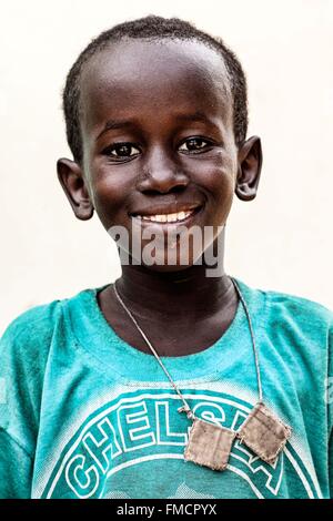 Senegal, Sahel, Ferlo Region, Widou Thiengoly, Kind Peul Stockfoto