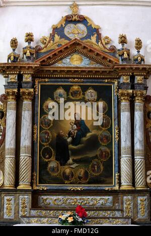 Frankreich, Jura, Chissey Sur Loue, datiert Saint Christophe Kirche, 13. Jahrhundert, die Kapelle Notre Dame du Rosaire, altapiece Stockfoto
