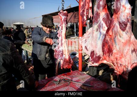 China, autonome Region Xinjiang Uyghur Kashgar (Kashi), Sonntag Viehmarkt, Metzgerei Stockfoto