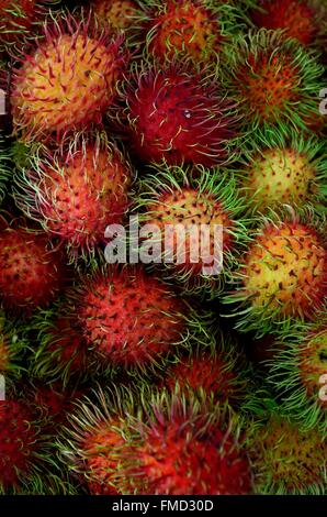 Vietnam Mekong Delta, Long Xuyen, Markt, Stäbchen (Nephelium Lappeceum) Stockfoto