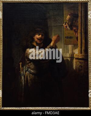 Deutschland, Berlin, Gemäldegalerie (Gemäldegalerie), Rembrandt, Simson bedroht seinen Schwiegervater Stockfoto