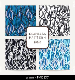 Satz von vier dekorative Musterdesigns mit Zentangle verlässt. Stock Vektor