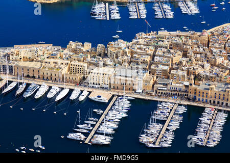 Luftbild-Yachten ankern im Fort St. Angelo, Valletta, Malta Stockfoto