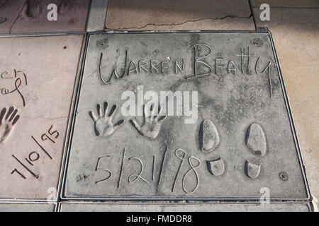 Warren Beatty Hand- und Fußabdrücke in Hollywood, Los Angeles,California,U.S.A.,United Staaten von Amerika Stockfoto
