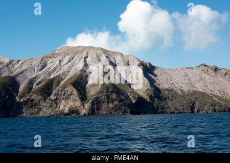 Dampf steigt aus dem Krater des White Island, ein Vulkan 48 km vor der Küste Neuseelands in der Bay of Plenty. Stockfoto