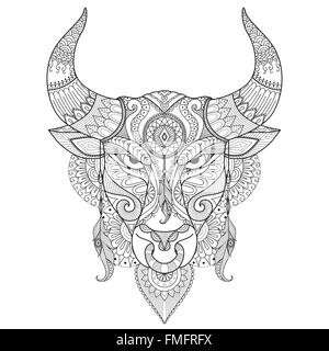 Angry Bull zum Färben von Buch, Tattoo, Logo, t-shirt-Design und andere Dekoration zeichnen Stock Vektor