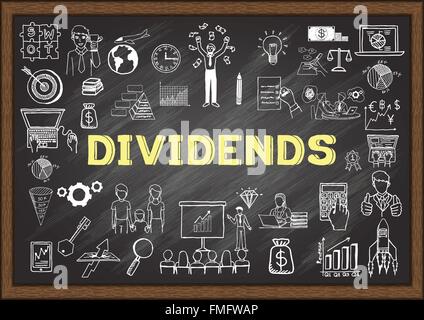 Handgezogene Geschäftssymbole über Dividenden auf dem Schwarzen Brett Stock Vektor