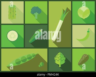 Flache Design-Darstellung mit einer Vielzahl von grünen Gemüse Symbole Stock Vektor
