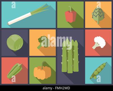 Flache Design-Darstellung mit einer Vielzahl von Gemüse-Symbole Stock Vektor