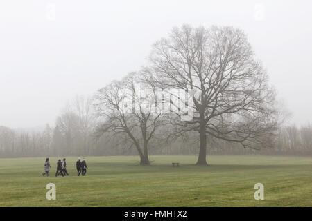 Nonsuch Park, Cheam, Surrey, UK. 12. März 2016. Es war ein nebliger Start in den Tag, wie die Frühaufsteher einen an der Nonsuch Park, Cheam, Surrey, UK Spaziergang. Bildnachweis: Julia Gavin UK/Alamy Live-Nachrichten Stockfoto