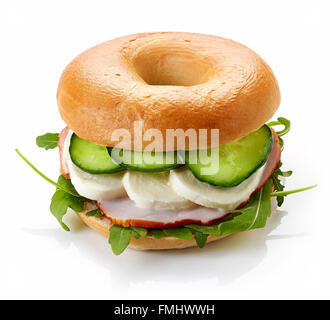 Frischen Bagel Sandwich isoliert auf weißem Hintergrund Stockfoto