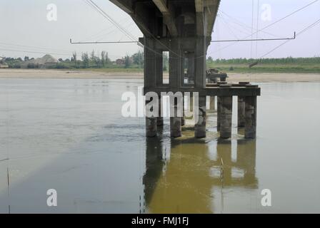 Italien, außergewöhnlich niedrigem Wasserstand des Flusses Po in Boretto (Parma) Stockfoto