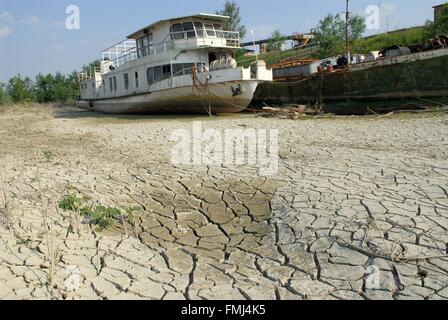 Italien, außergewöhnlich niedrigem Wasserstand des Flusses Po in Boretto (Parma) Stockfoto