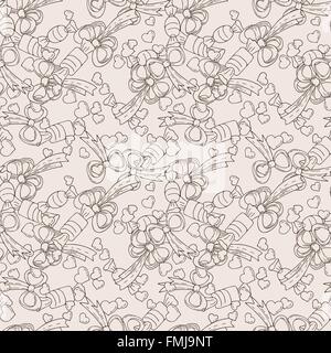 Nahtlose Muster mit Schleifen und Herzen. Stock Vektor