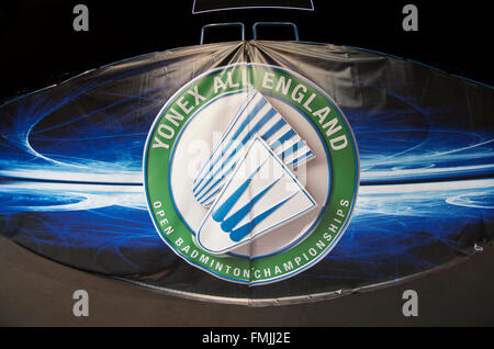 Barclaycard Arena, Birmingham, UK. 12. März 2016. Yonex All England Open Badminton Championships. Die Sponsoren badging Credit: Action Plus Sport/Alamy Live News Stockfoto