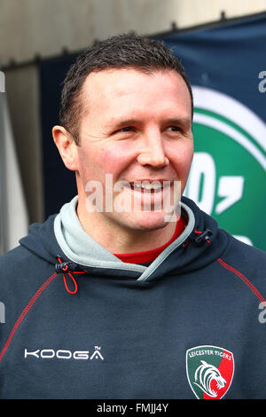 Ricoh Arena in Coventry, UK. 12. März 2016. Aviva Premiership. Wespen im Vergleich zu Leicester Tigers. Leicester Tigers Cheftrainer Aaron Mauger kommt an die Ricoh-Stadion zur Vorbereitung des Spiels Credit: Action Plus Sport/Alamy Live News Stockfoto