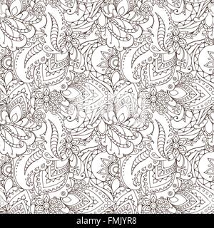 Nahtlose Muster abstrakt Blumen und paisley Elemente im indischen Mehendi-Stil. Stock Vektor