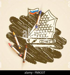 Vektor-Illustration mit Platz Segelschiff auf dem Hintergrund der Sterne. Stock Vektor