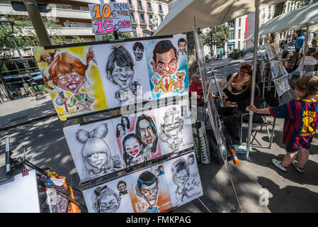 Straße Karikatur Maler bei der Straße La Rambla in Barcelona, Spanien Stockfoto