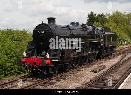 BR-KLASSE 5MT 4-6-0 DAMPF LOK 73050 "STADT DER PETERBOUGH" AUF DIE NENE VALLEY RAILWAY. Stockfoto