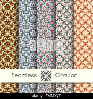 Satz von fünf nahtlose kreisförmige geometrische Muster. Stock Vektor