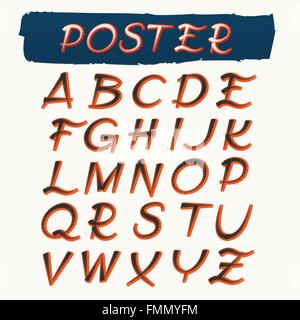 Alphabet im Stil der Retro-Poster. Handgefertigte Großbuchstaben isoliert auf weißem Hintergrund. Stock Vektor