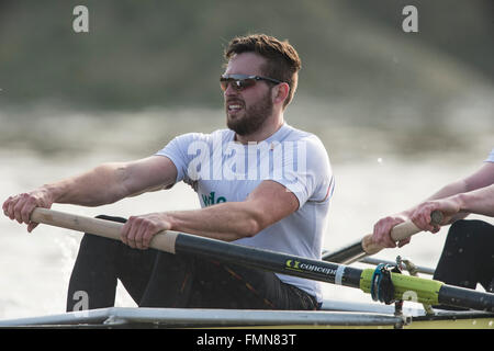 VEREINIGTES KÖNIGREICH. 12. März 2016. Boat Race Finale Befestigungen vor der Regatta. Cambridge University Boat Club V Deutsch unter 23 s. CUBC:, B) Felix Newman, 2) Ali Abbasi, 3) Charles Fisher, 4) Clemens Auersperg, 5) Luke Juckett, 6) Henry Hoffstot, 7) Ben Rubel, S) Lance Tredell, C) Ian Middleton. Bildnachweis: Duncan Grove/Alamy Live-Nachrichten Stockfoto