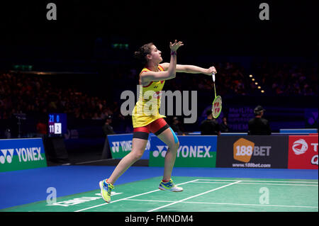 Barclaycard Arena, Birmingham, UK. 12. März 2016. Yonex All England Open Badminton Championships. Carolina Marin, Spanien, Womens Semi Final © Aktion Plus Sport/Alamy Live-Nachrichten Stockfoto