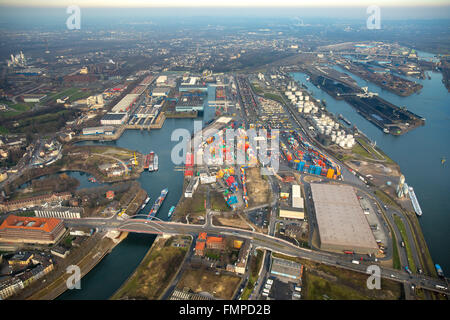 Duisburger Hafen, Brücke über Vinckekanal canal, Binnengewässer Transport, Duisburg, Ruhrgebiet, Nordrhein-Westfalen, Deutschland Stockfoto