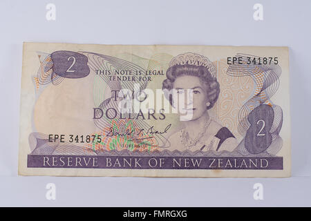 Vintage New Zealand zwei-Dollar-Banknote Papiergeld Stockfoto