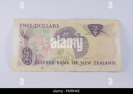 Vintage New Zealand zwei-Dollar-Banknote Papiergeld Stockfoto