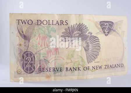 Vintage New Zealand zwei-Dollar-Banknote Papiergeld Stockfoto