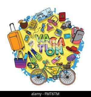 Hand gezeichnet Urlaub Doodle, verschiedene Dinge im Zusammenhang mit Urlaub Stock Vektor
