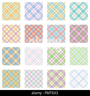 Plaid Muster Sammlung, 16 nahtlose Tartan-Muster, Pastell-Töne Stock Vektor
