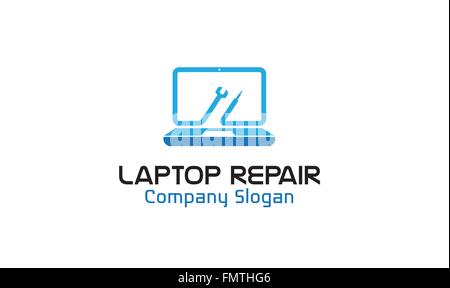 Kreative Laptop Reparatur Logo Vektor Symbol Design-Illustration Stock Vektor