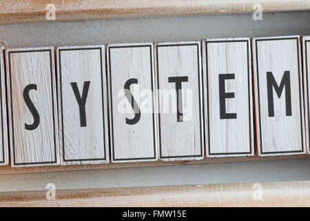 System-Wort geschrieben auf Holz Stockfoto