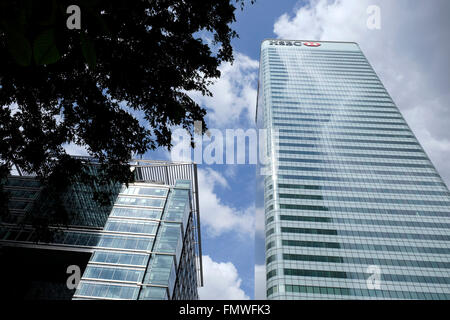 Einen niedrigeren Winkel Überblick HSBC Gebäude in Canary Wharf Stockfoto