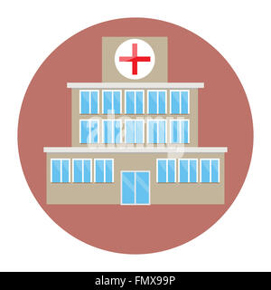 Krankenhaus-Gebäude-Symbol flach. Krankenhaus und medizinische Symbole, Klinikgebäude Krankenhaus Zeichen, Symbol, Architektur, Krankenhausgebäude Stockfoto