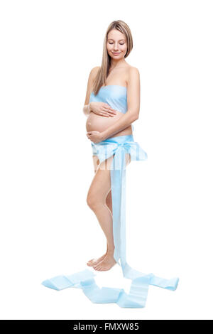 Porträt einer schwangeren Frau hält ihren Bauch Stockfoto