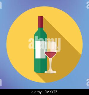 Flasche Wein und Glas flach Vektor icon Stock Vektor