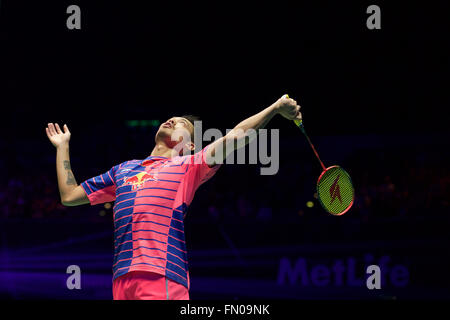 Barclaycard Arena, Birmingham, UK. 13. März 2016. Yonex All England Open Badminton Championships. Lin Dan China, Herren Einzel Finale, Credit: Action Plus Sport/Alamy Live News Stockfoto