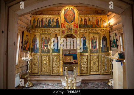 Antarktis, South Shetland Inseln, King George Island, Bellingshausen Station, Innenraum Trinity-Orthodoxen Kirche Stockfoto