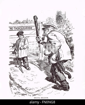 Bravo, Belgien.  Punch-Karikatur von 1914 Belgien trotzt Deutschland Stockfoto