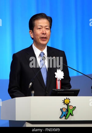 Tokio, Japan. 13. März 2016. Japans regierende neue Komei (Komeito) Parteipräsident Natsuo Yamaguchi liefert eine Rede auf dem 83th LDP-Parteitag in Tokio auf Sonntag, 13. März 2016. LDP angekündigten Kandidaten für die bevorstehenden Oberhaus-Wahlen im Juli dieses Jahres auf der Convention. © Yoshio Tsunoda/AFLO/Alamy Live-Nachrichten Stockfoto