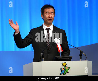 Tokio, Japan. 13. März 2016. Japanischen Nobel Prize laureate Takaaki Kajita hält eine Rede als Gast auf dem 83th LDP-Parteitag in Tokio am Sonntag, 13. März 2016. LDP angekündigten Kandidaten für die bevorstehenden Oberhaus-Wahlen im Juli dieses Jahres auf der Convention. © Yoshio Tsunoda/AFLO/Alamy Live-Nachrichten Stockfoto